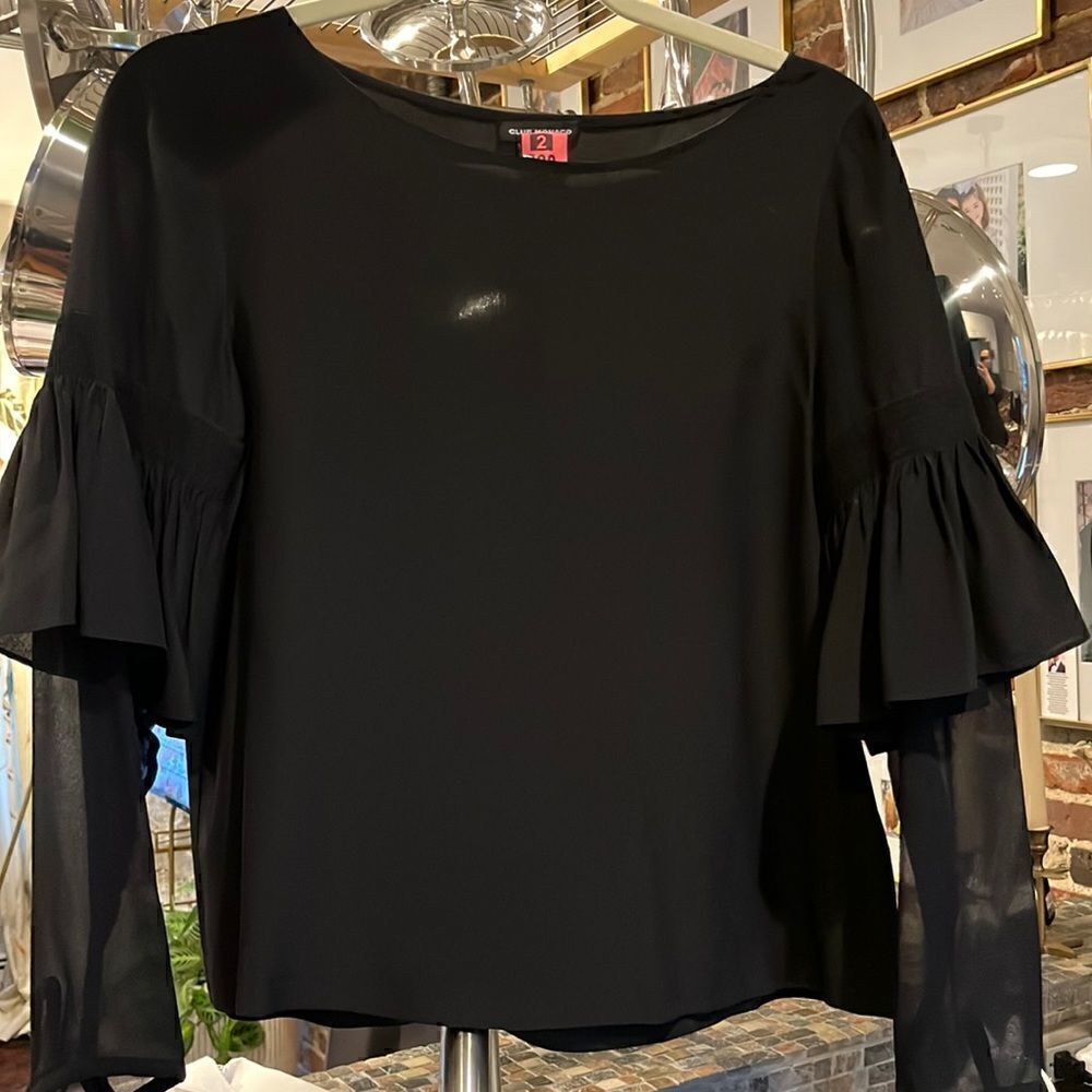 Club Monaco Silk Long, Ruffle Sleeve Blouse